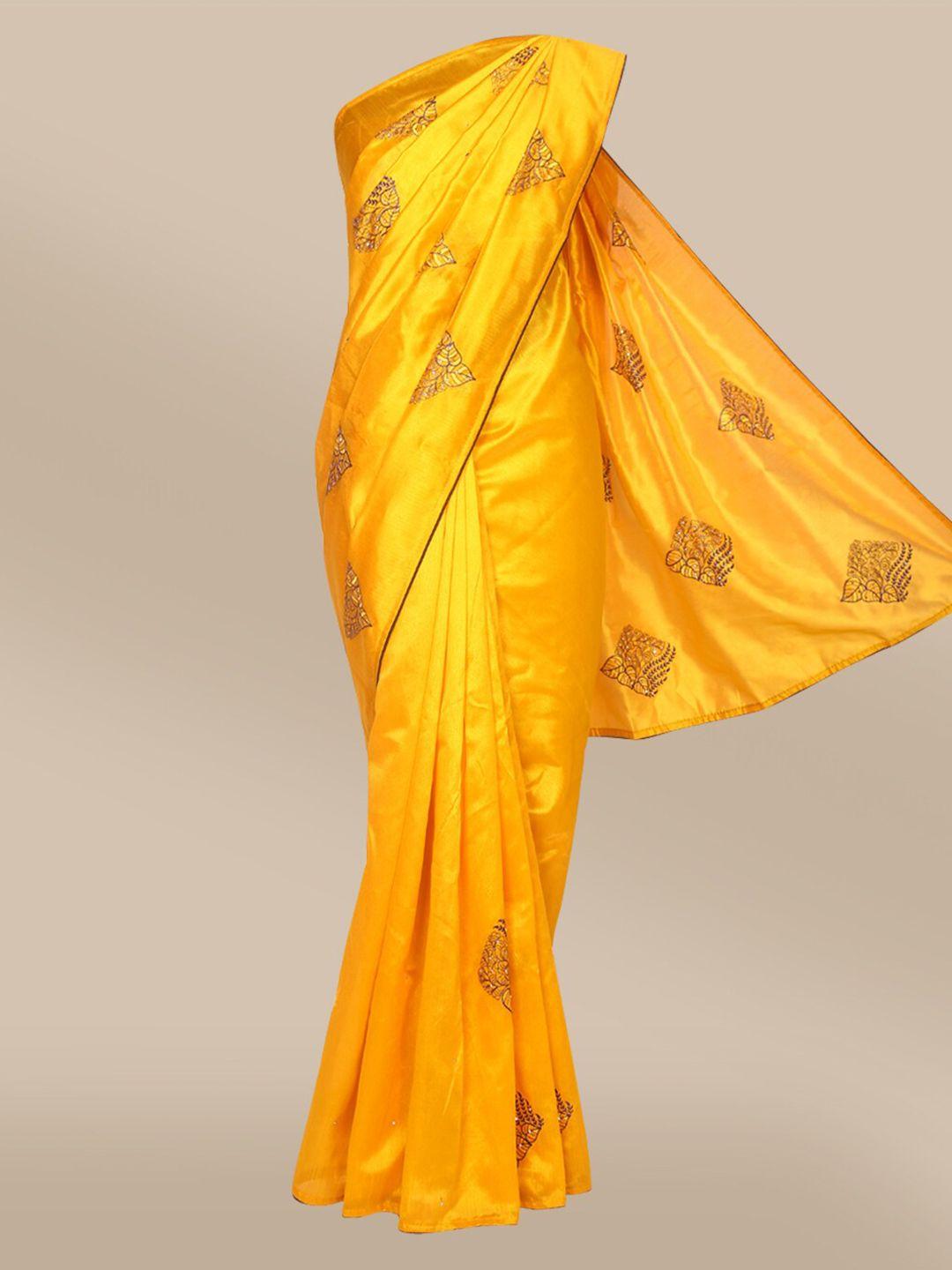 the chennai silks yellow & brown ethnic motifs embroidered saree