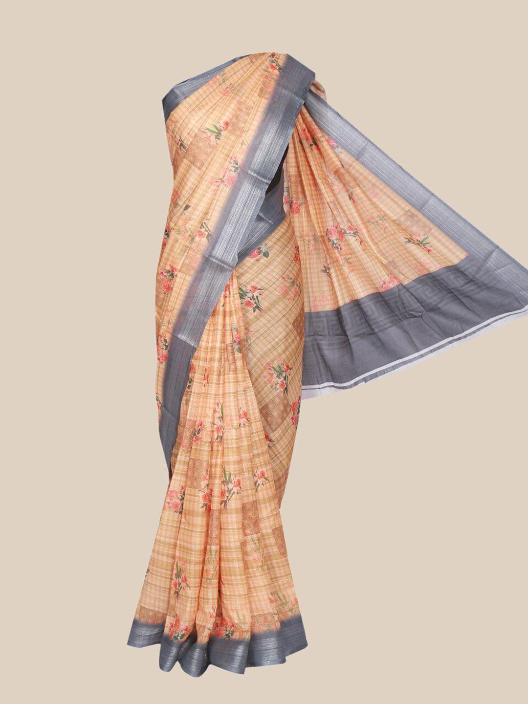 the chennai silks yellow & green floral linen blend fusion saree