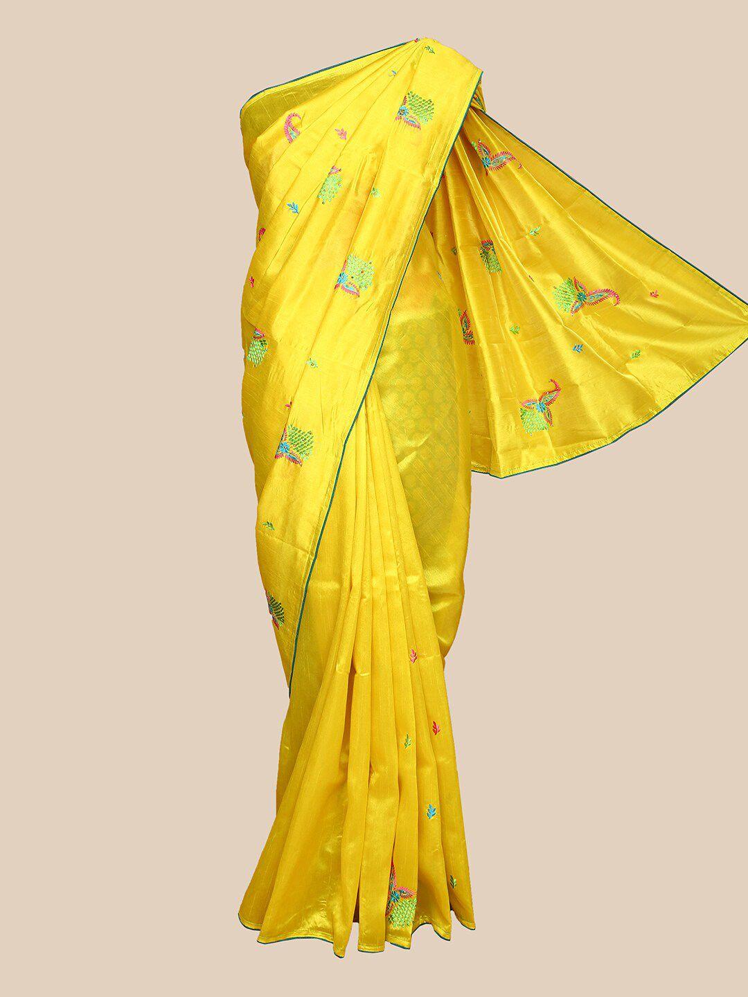 the chennai silks yellow & green floral saree