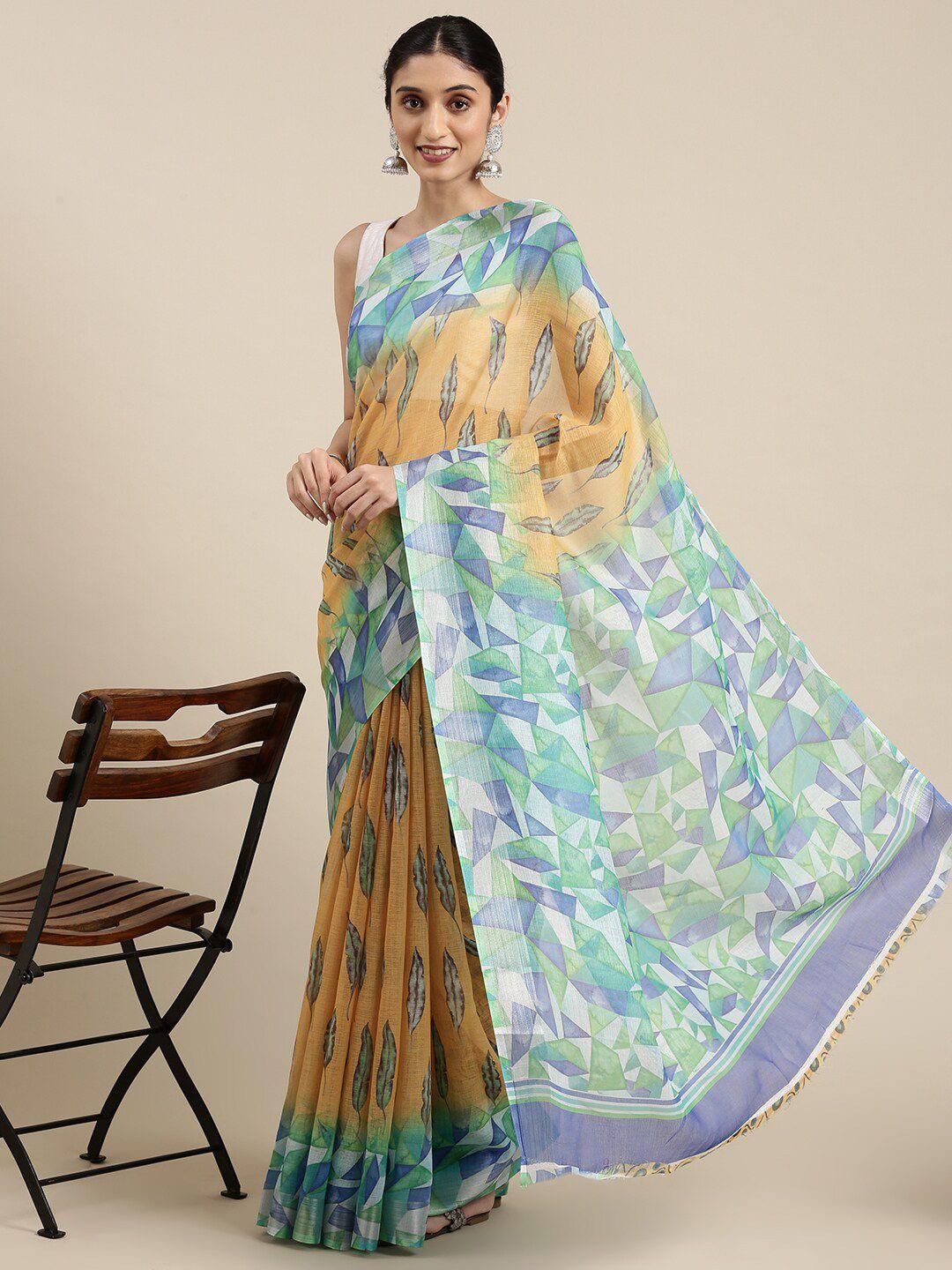 the chennai silks yellow & green linen blend saree