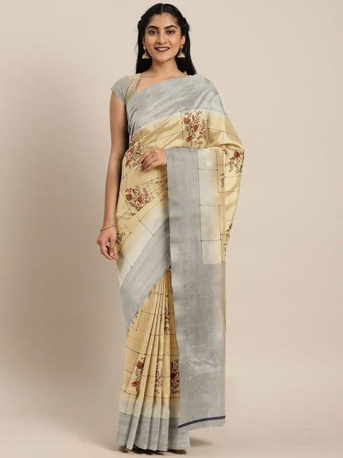 the chennai silks yellow printed saree with unstitched blouse