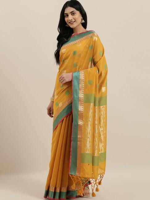the chennai silks yellow zari work saree with unstitched blouse