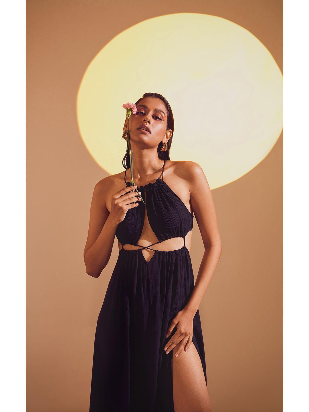 the clothing factory black halter neck maxi dress