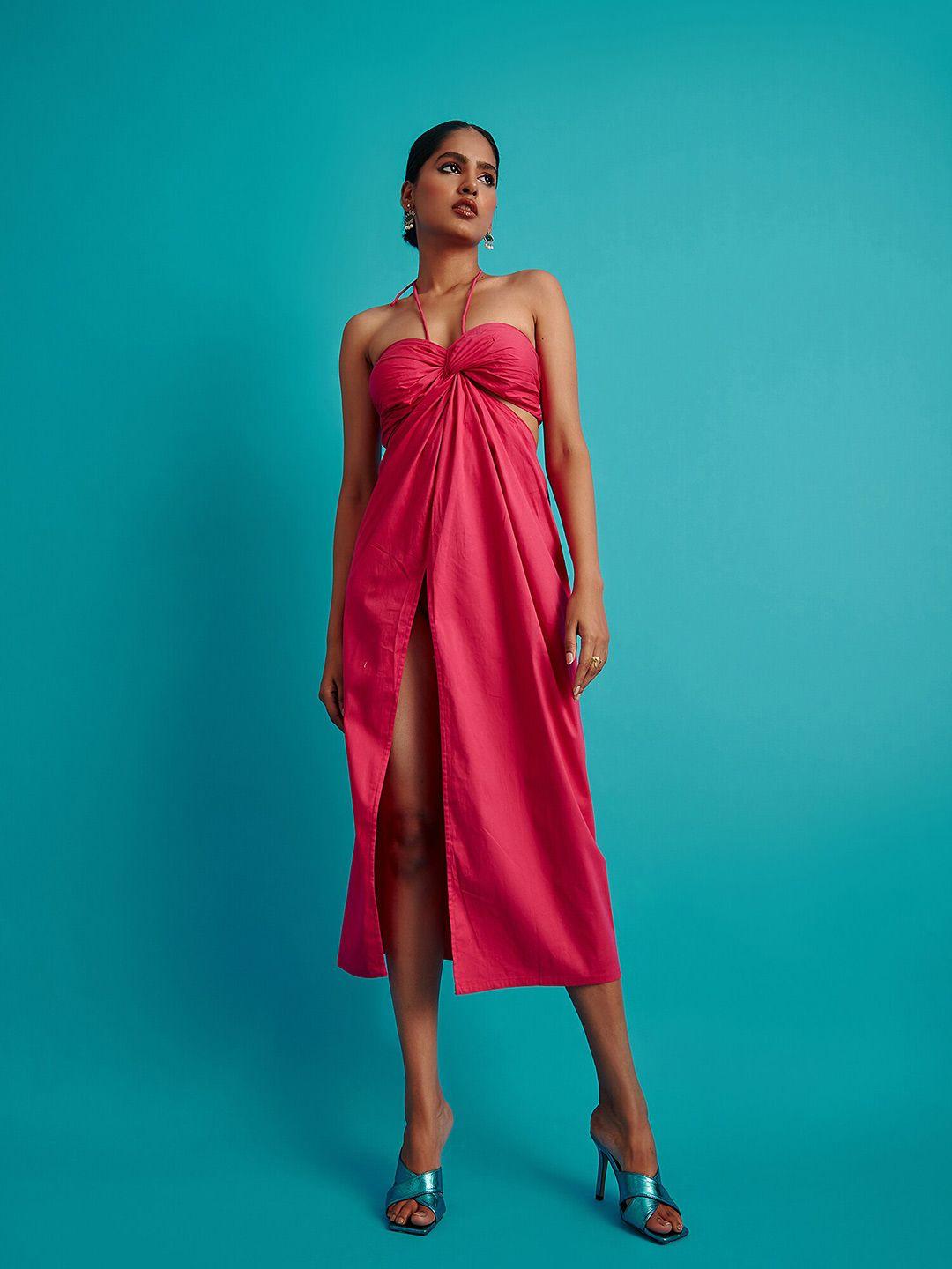 the clothing factory halter neck smocked a-line maxi dress