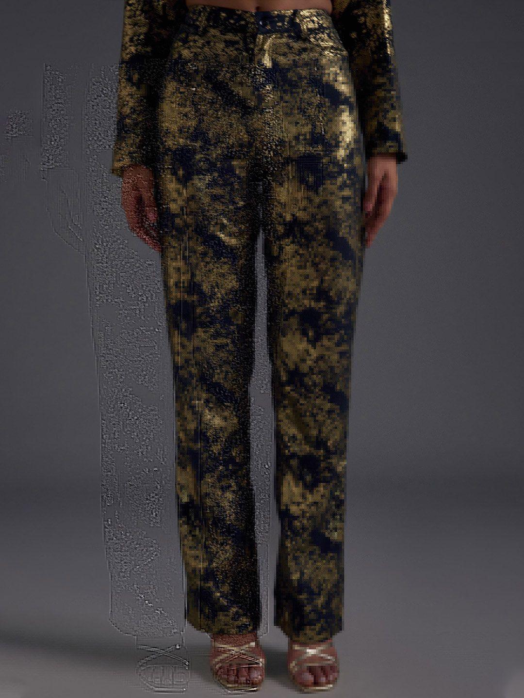 the clothing factory women abstract printed straight fit high-rise heathermoss trousers