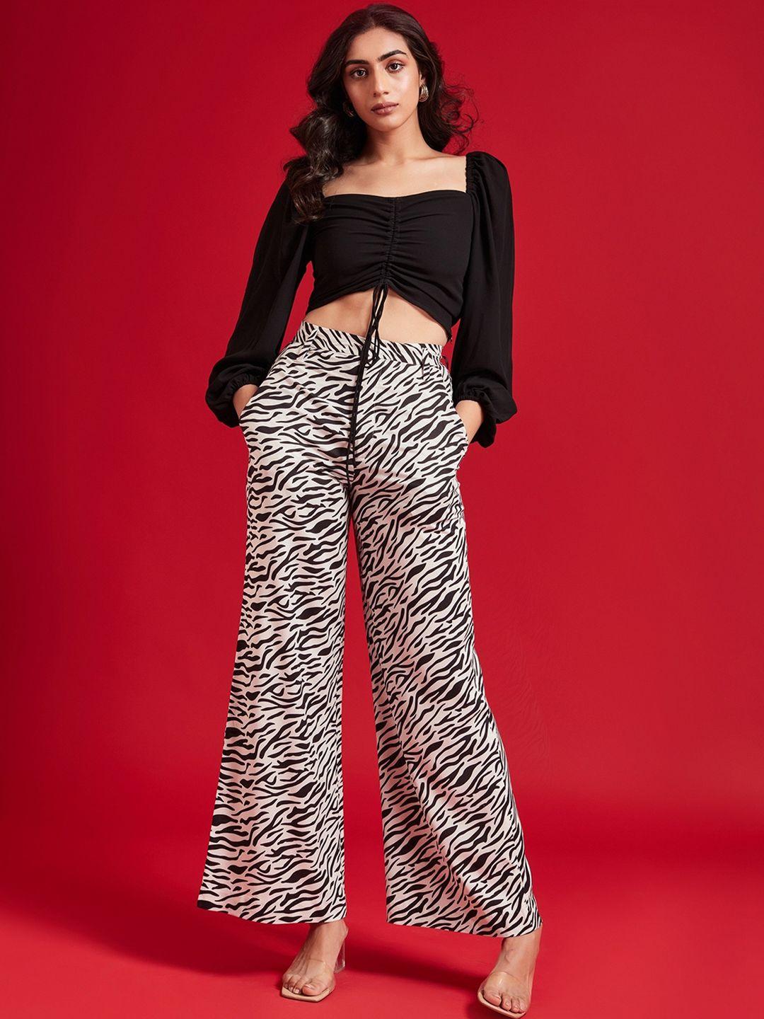 the clothing factory women black & white animal print high waisted pants