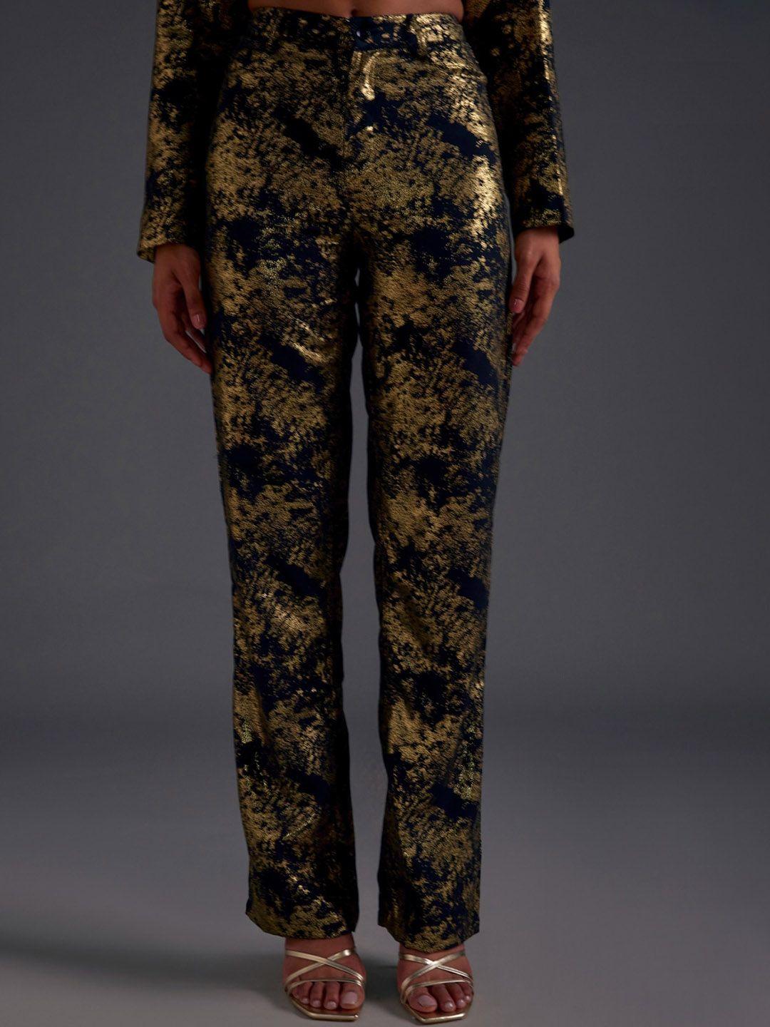 the clothing factory women floral printed straight fit high-rise trousers