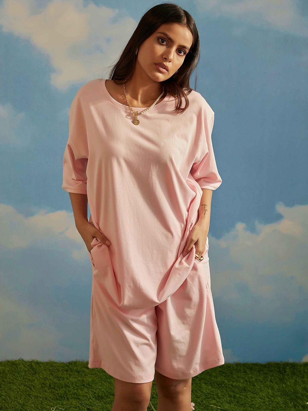 the clothing factory women pink solid co-ord