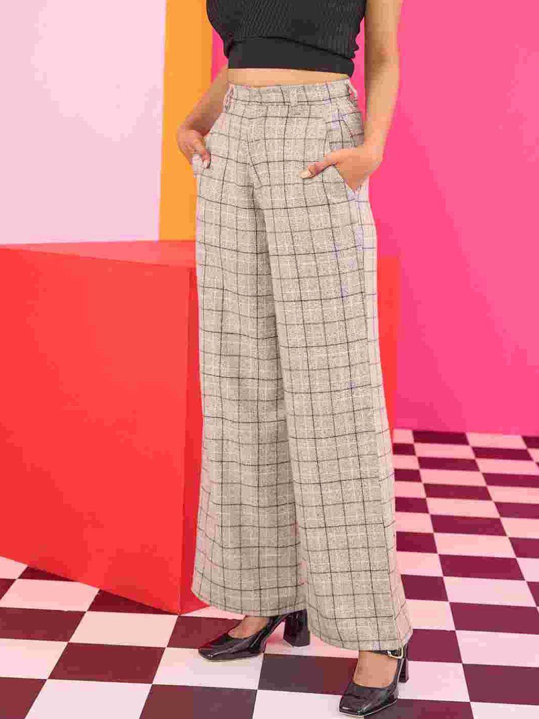 the clothing factory women plaid checked straight fit high-rise woolen wide leg trousers