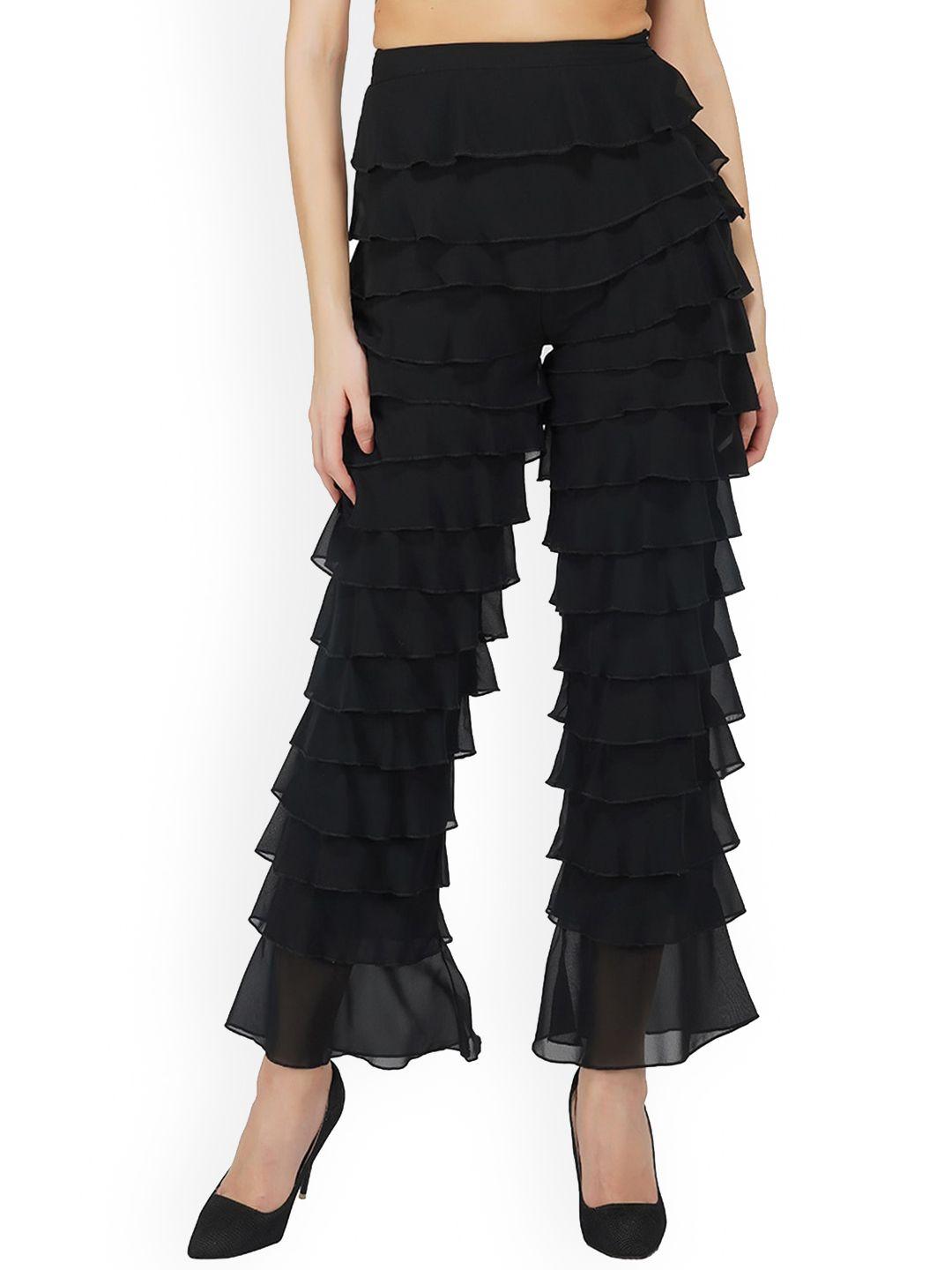 the clothing factory women slim fit smart high-rise ruffled trousers