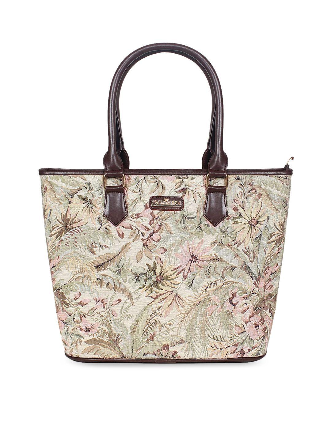 the clownfish beige and brown floral leather structured shoulder bag