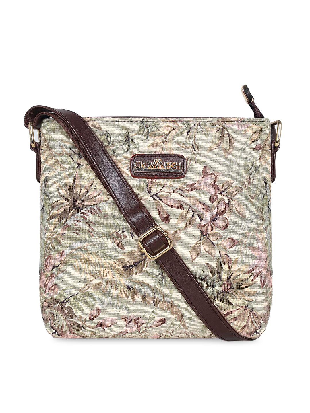 the clownfish beige floral printed structured sling bag