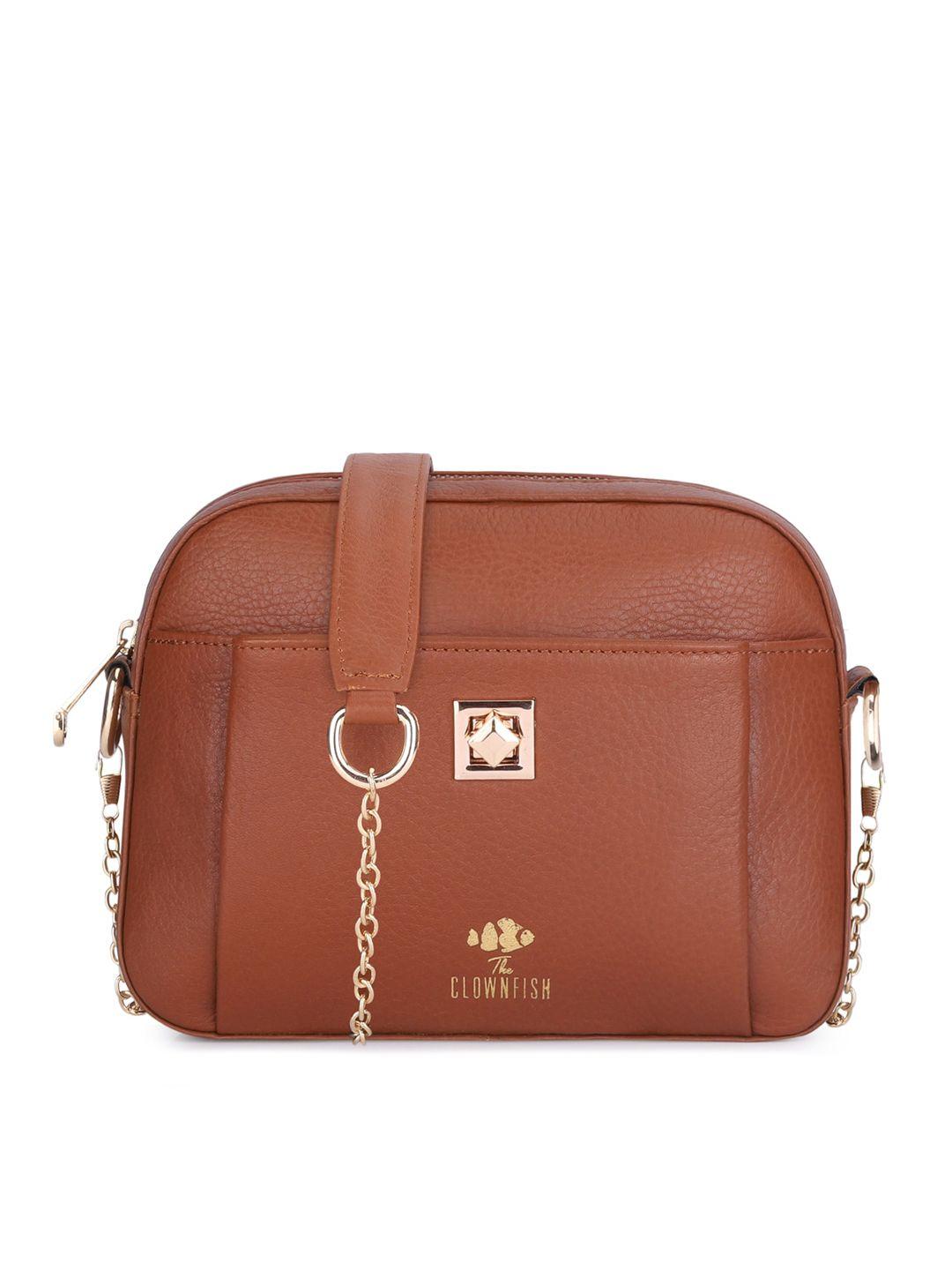 the clownfish brown leather structured sling bag