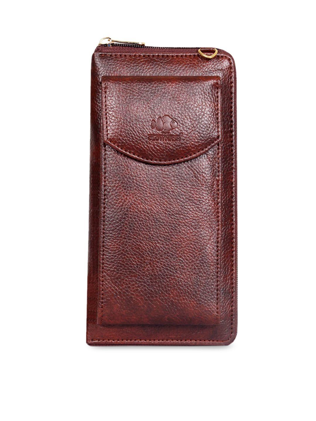 the clownfish brown solid synthetic zip around wallet