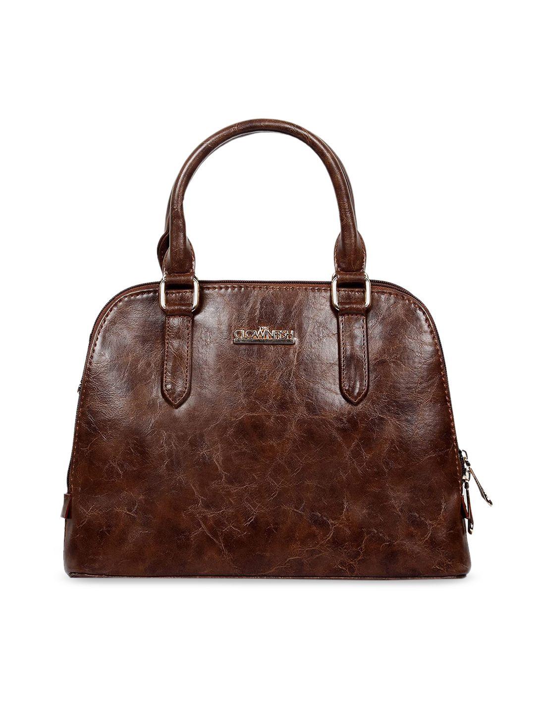 the clownfish brown textured leather structured handheld bag
