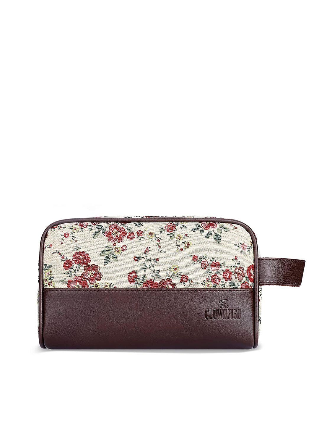 the clownfish brown textured travel pouch toiletry kit - white floral fl01