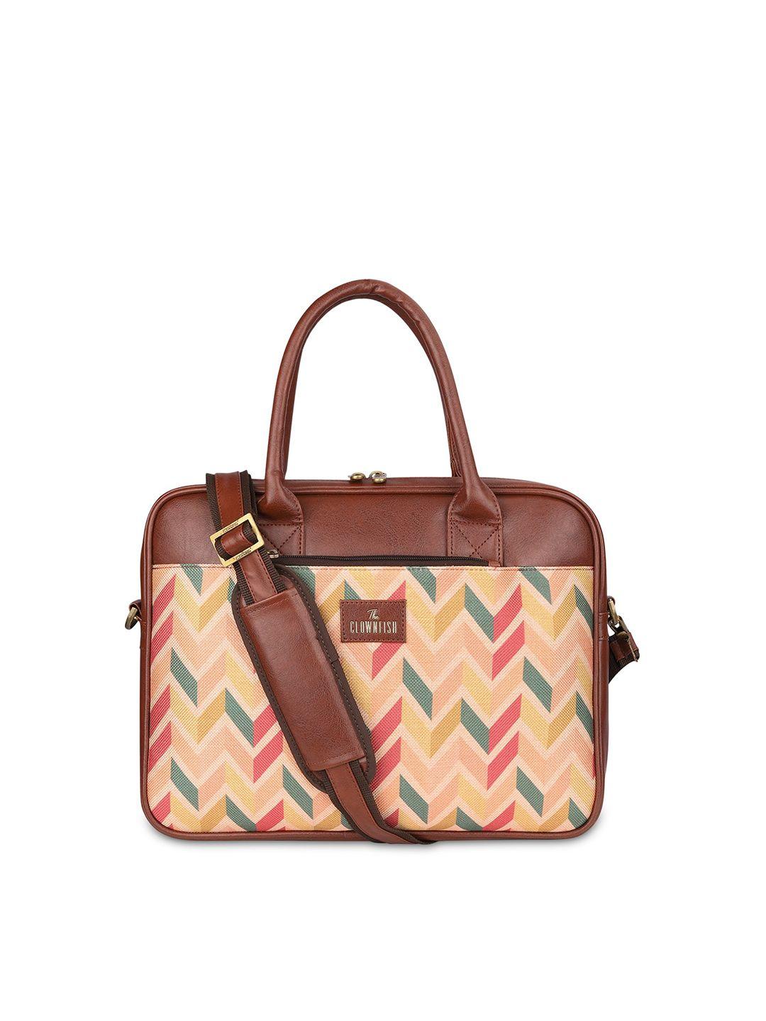 the clownfish cream-coloured & brown printed messenger bag