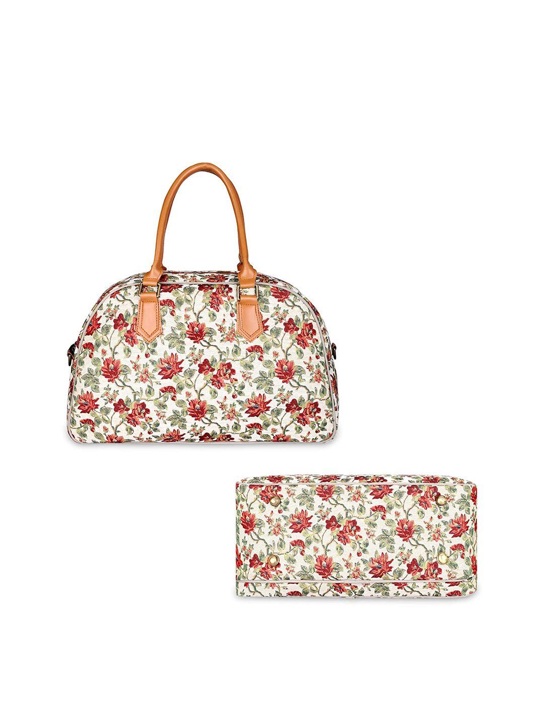the clownfish floral printed tapestry & faux leather duffel bag