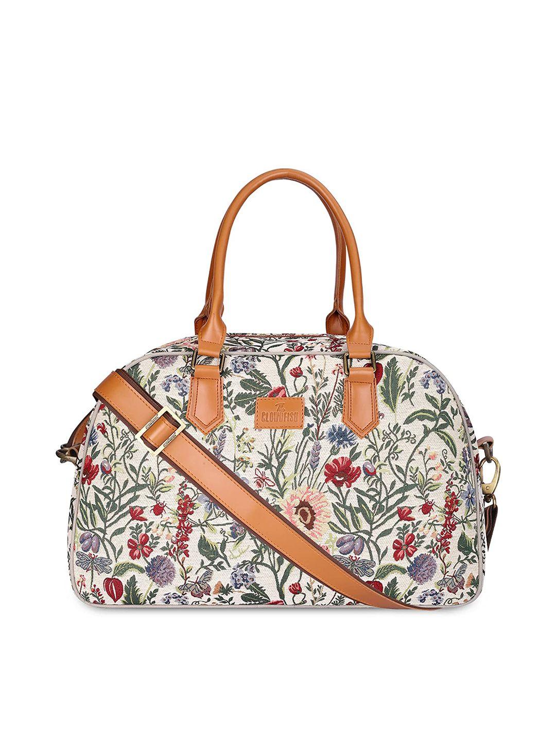 the clownfish floral printed tapestry & faux leather duffel bag