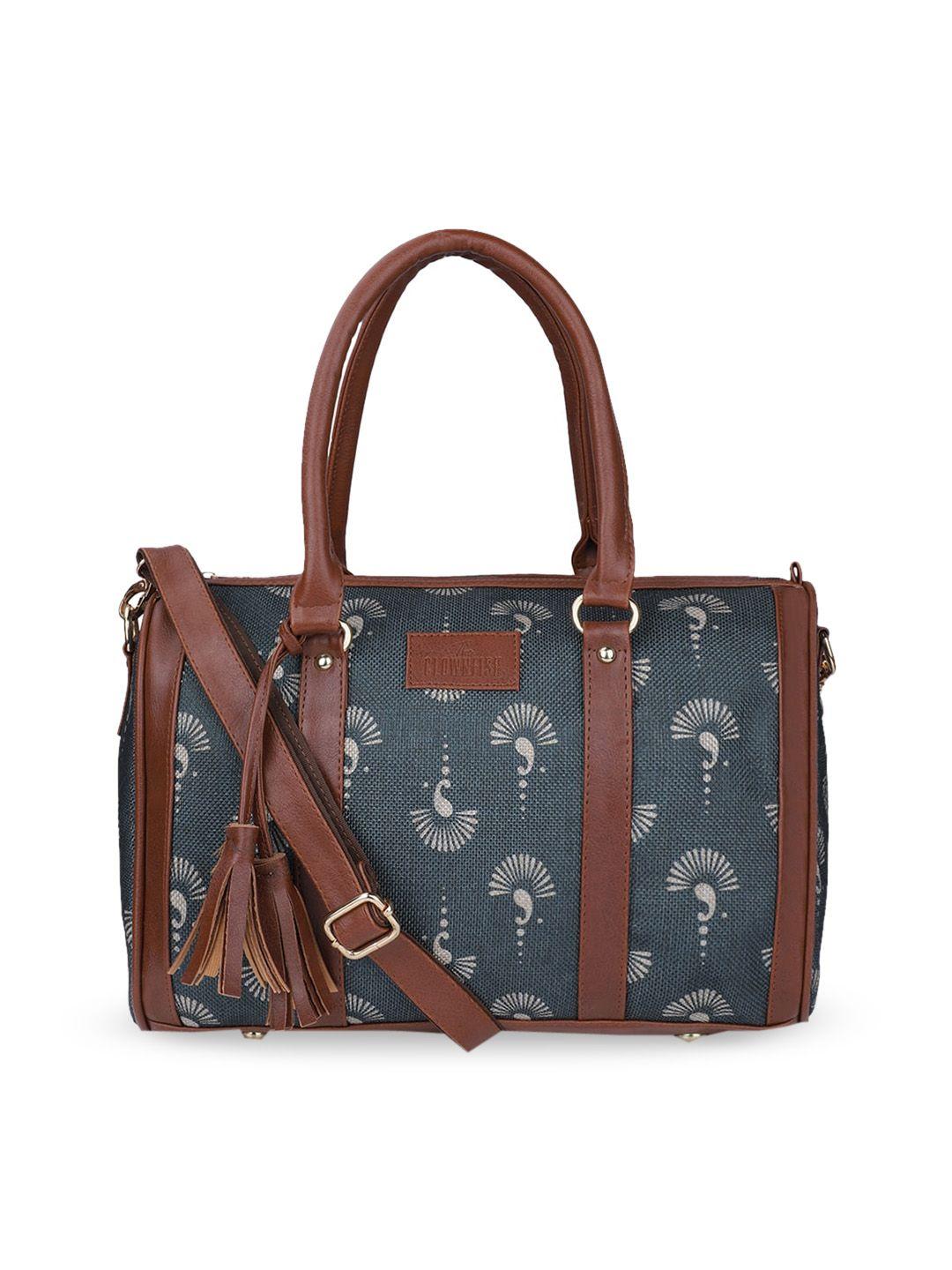 the clownfish grey printed structured handheld bag with tasselled