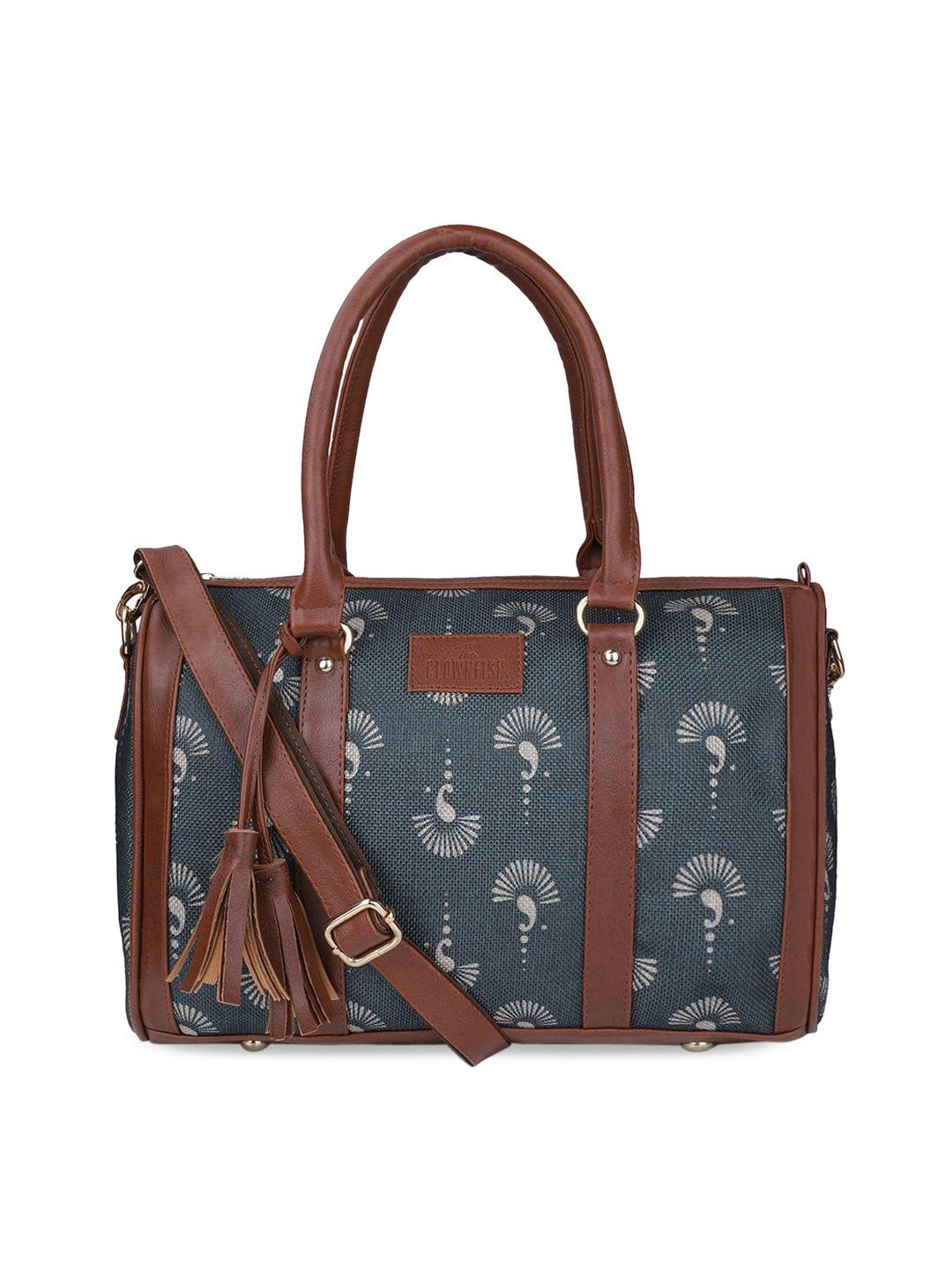 the clownfish grey printed structured satchel with tasselled