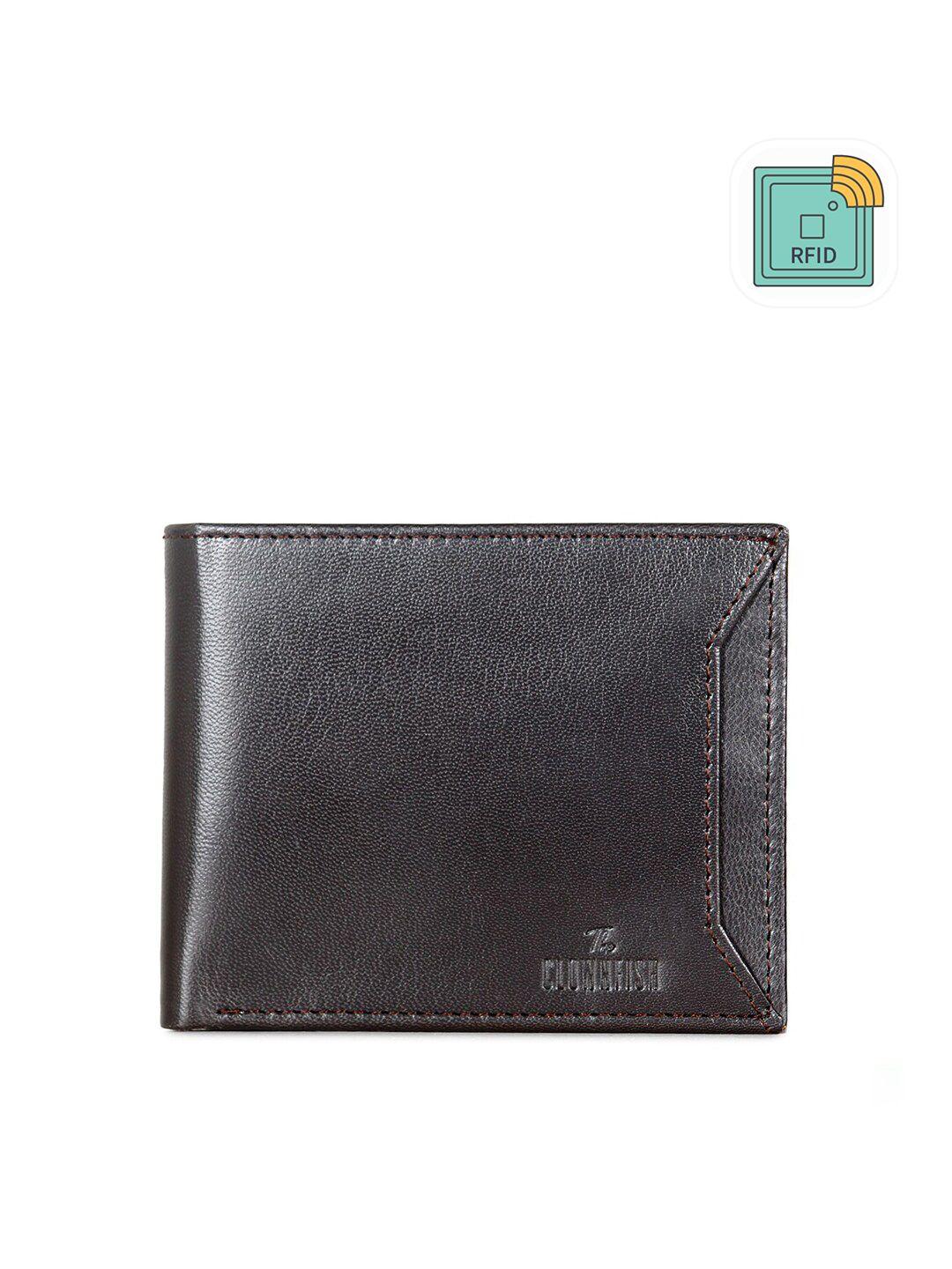 the clownfish men coffee brown textured leather rfid two fold wallet