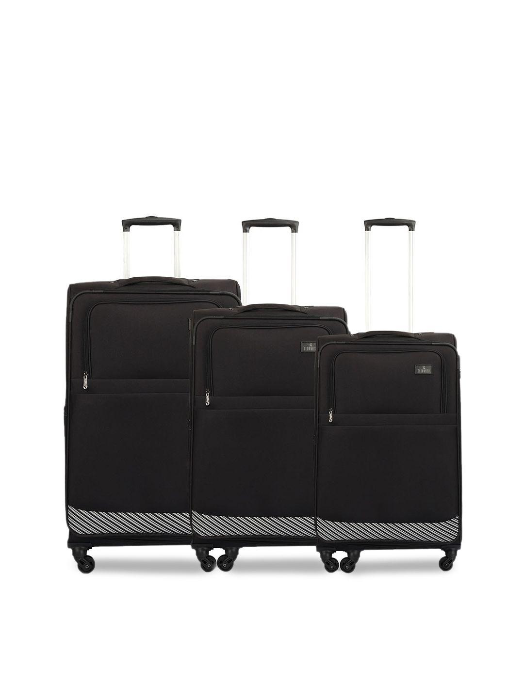 the clownfish set of 3 black solid soft-sided trolley suitcases