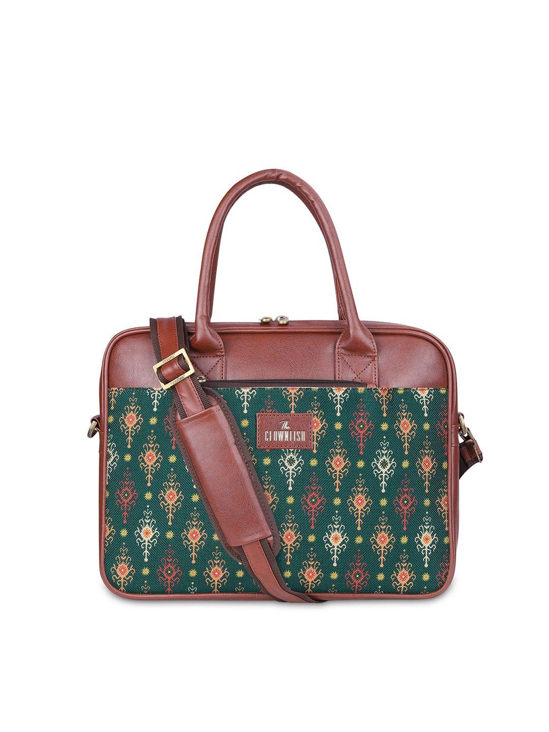 the clownfish unisex brown & green printed messenger bag