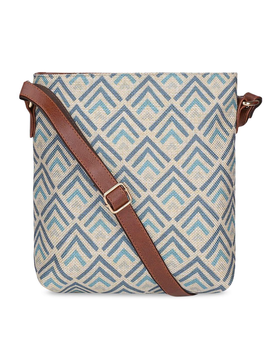 the clownfish white & blue geometric printed structured sling bag