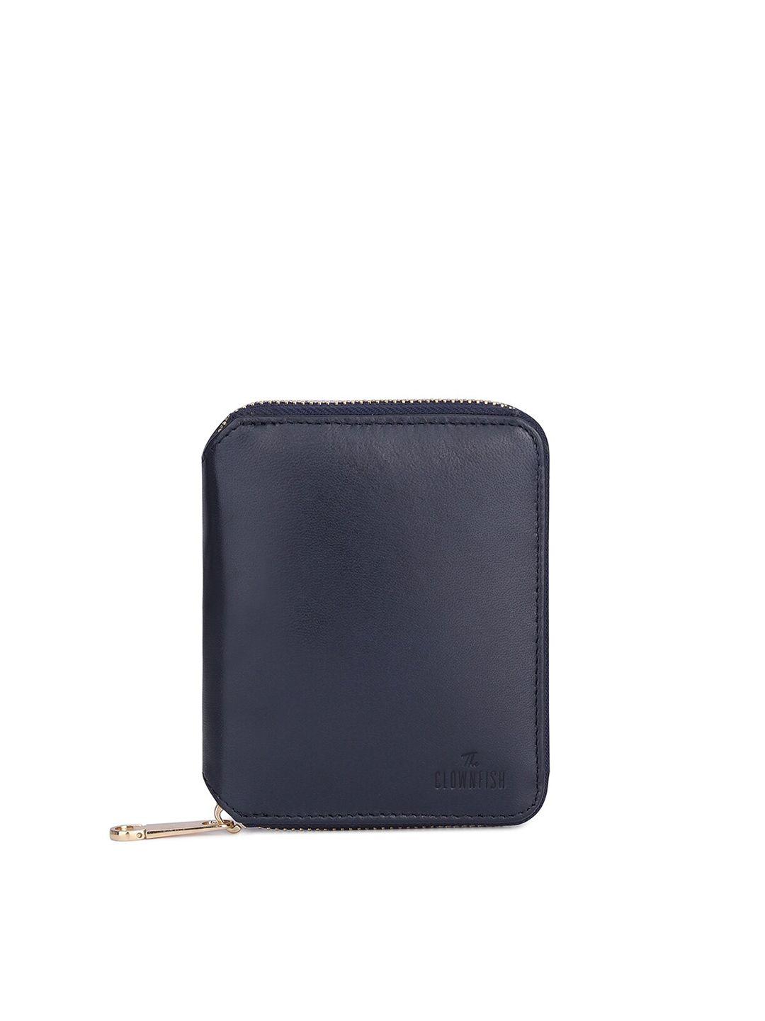 the clownfish women blue leather zip around wallet