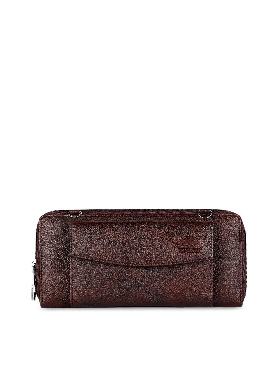 the clownfish women coffee brown textured leather structured clutches