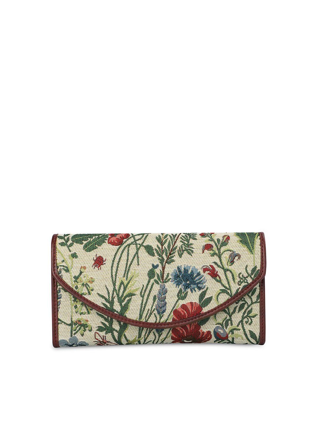 the clownfish women cream & brown floral printed envelope wallet