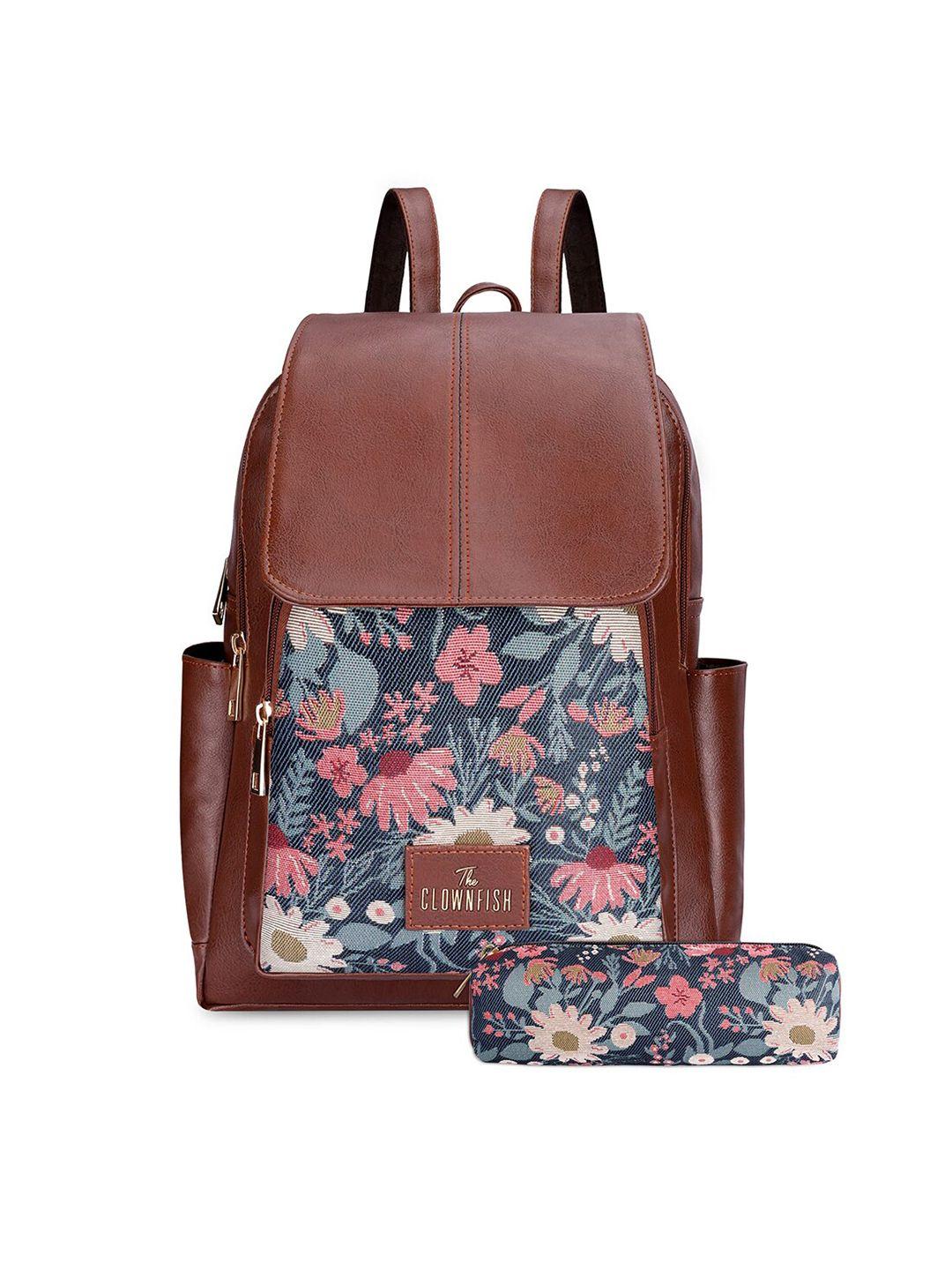 the clownfish women floral printed backpack with zip pouch