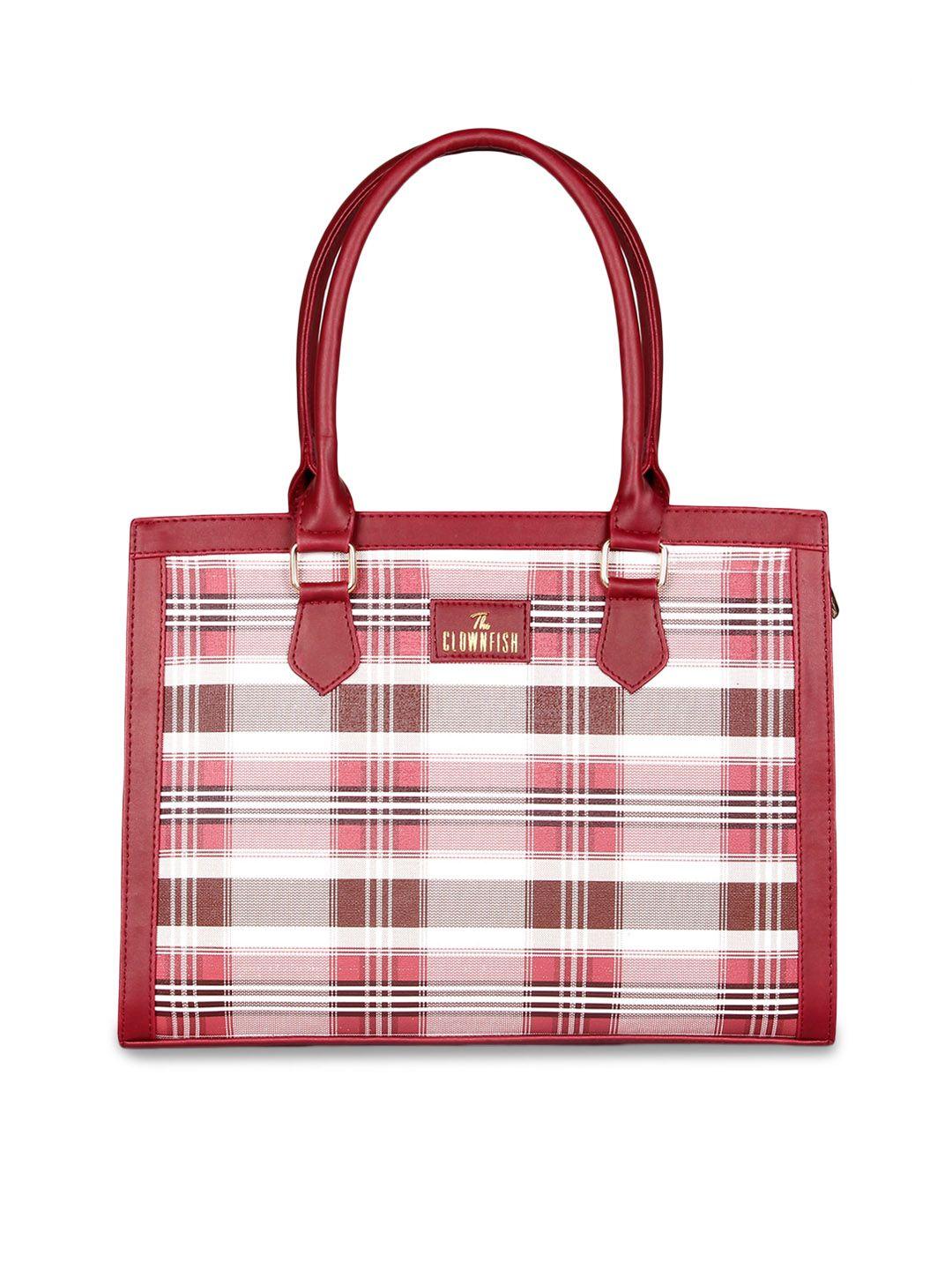 the clownfish women maroon checked leather structured handheld bag