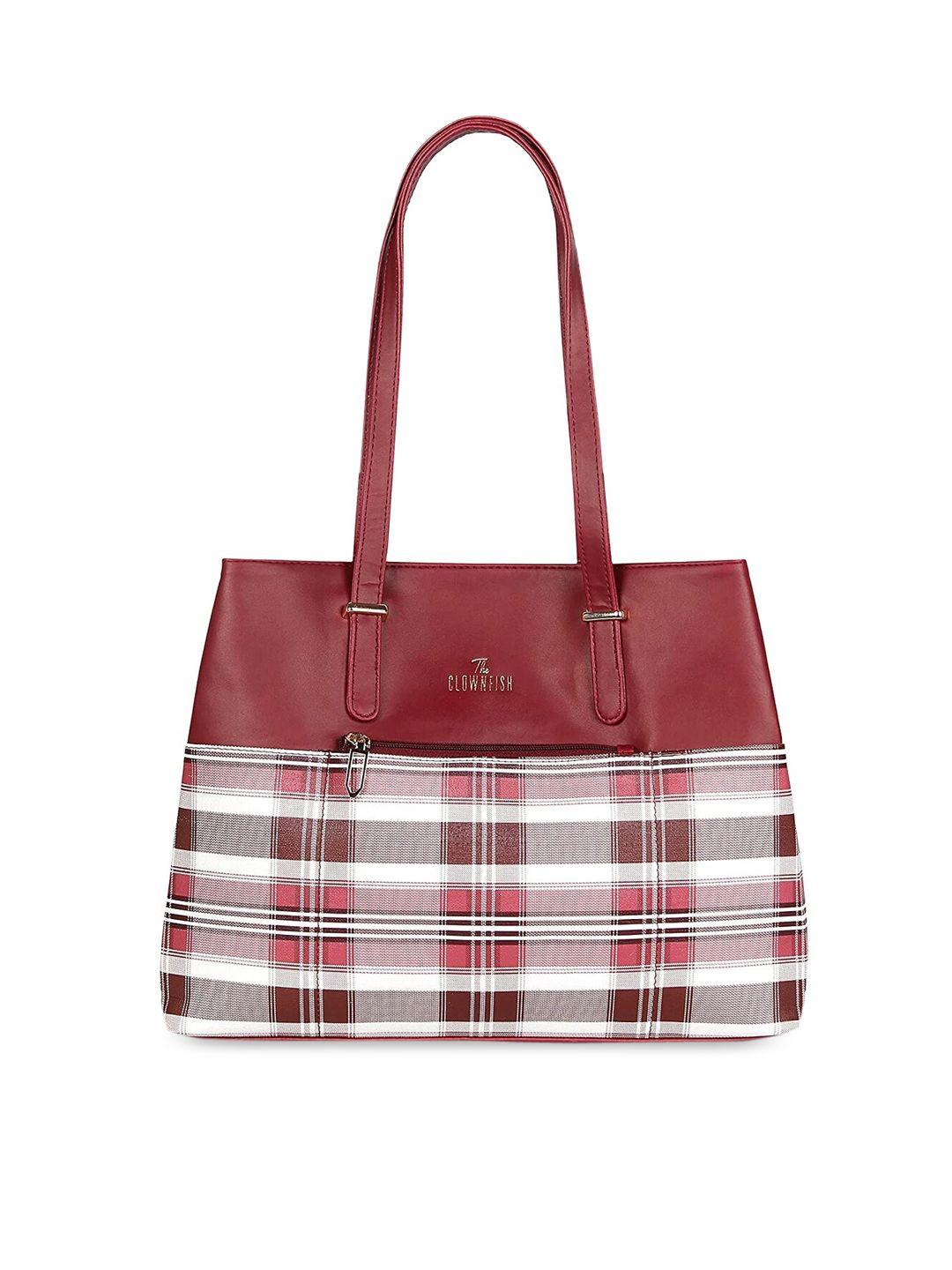 the clownfish women maroon checked printed structured shoulder bag