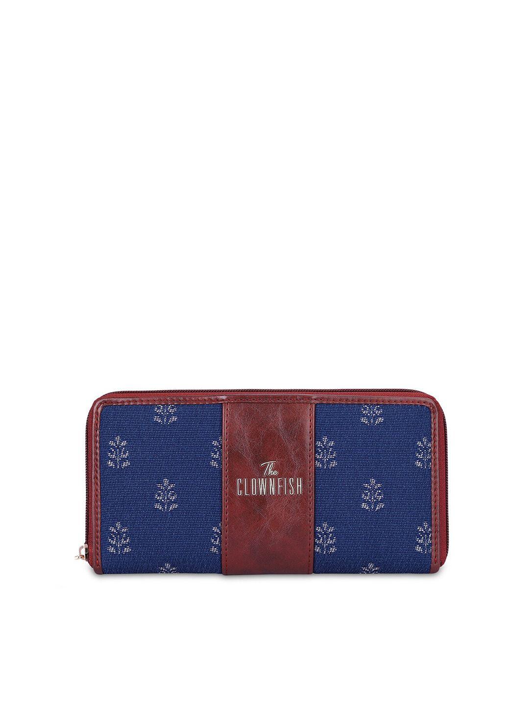 the clownfish women navy blue & brown floral zip around wallet