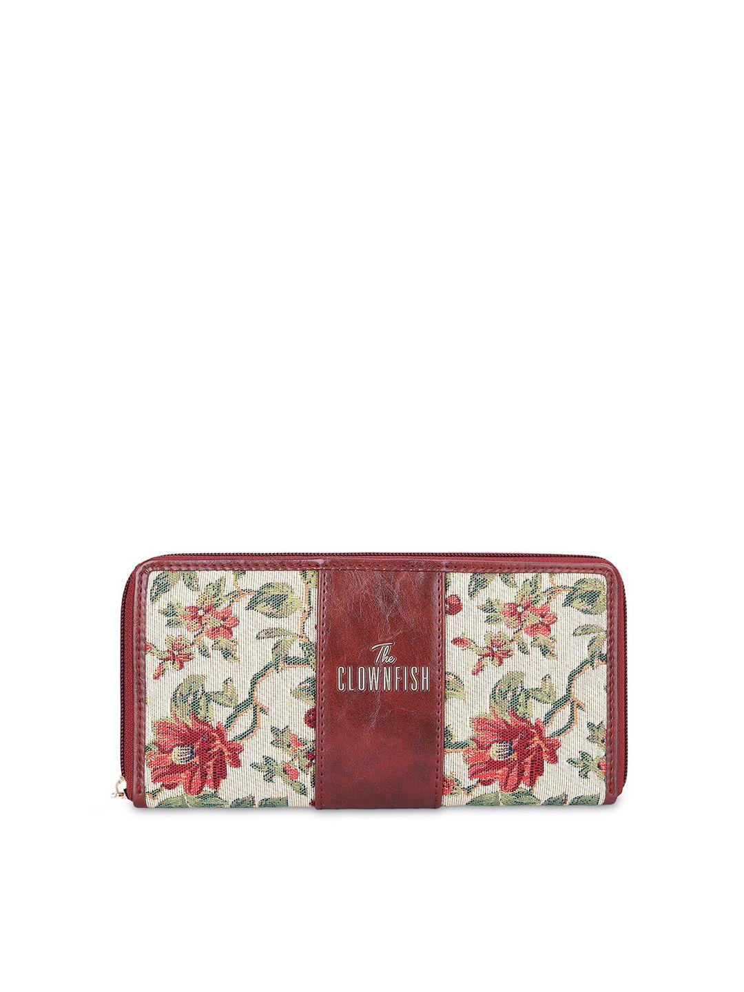 the clownfish women off white & red floral printed zip around wallet