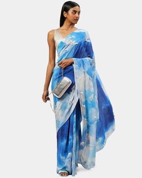 the crepe embellished cloud party saree