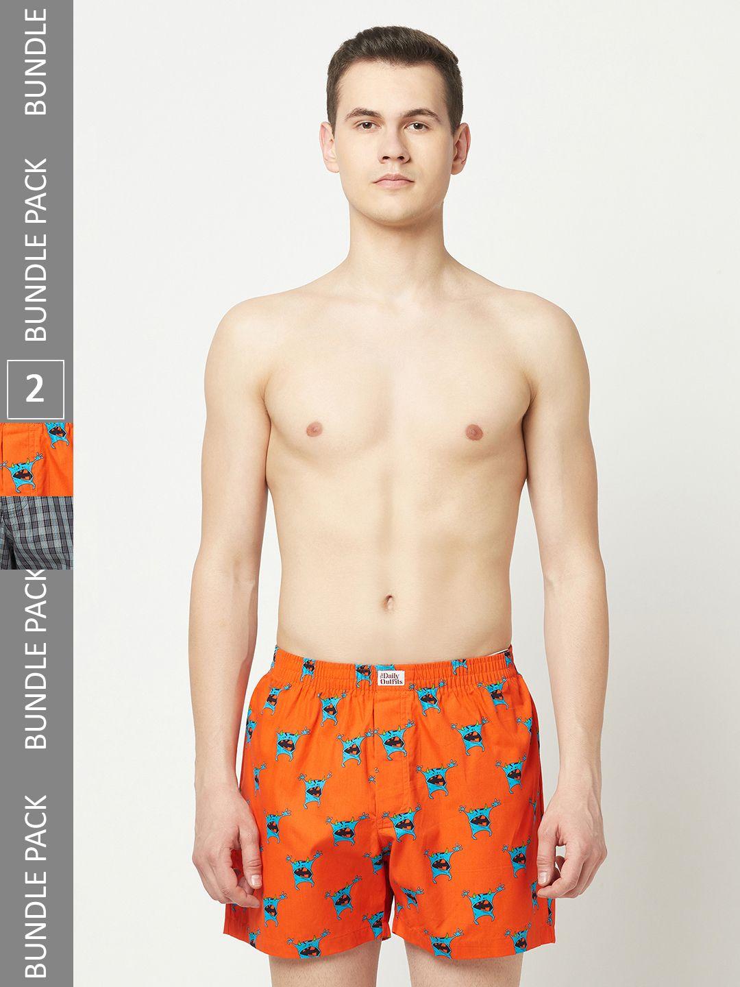 the daily outfits men pack of 2 monster printed pure cotton boxers