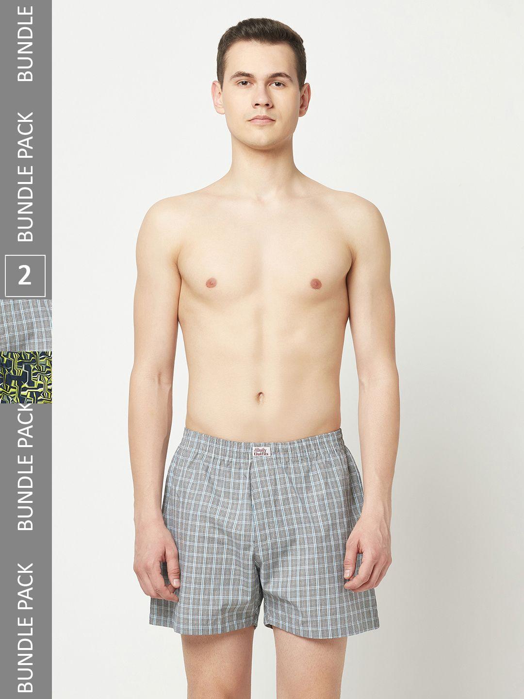 the daily outfits pack of 2 dreamy checked pure cotton boxers