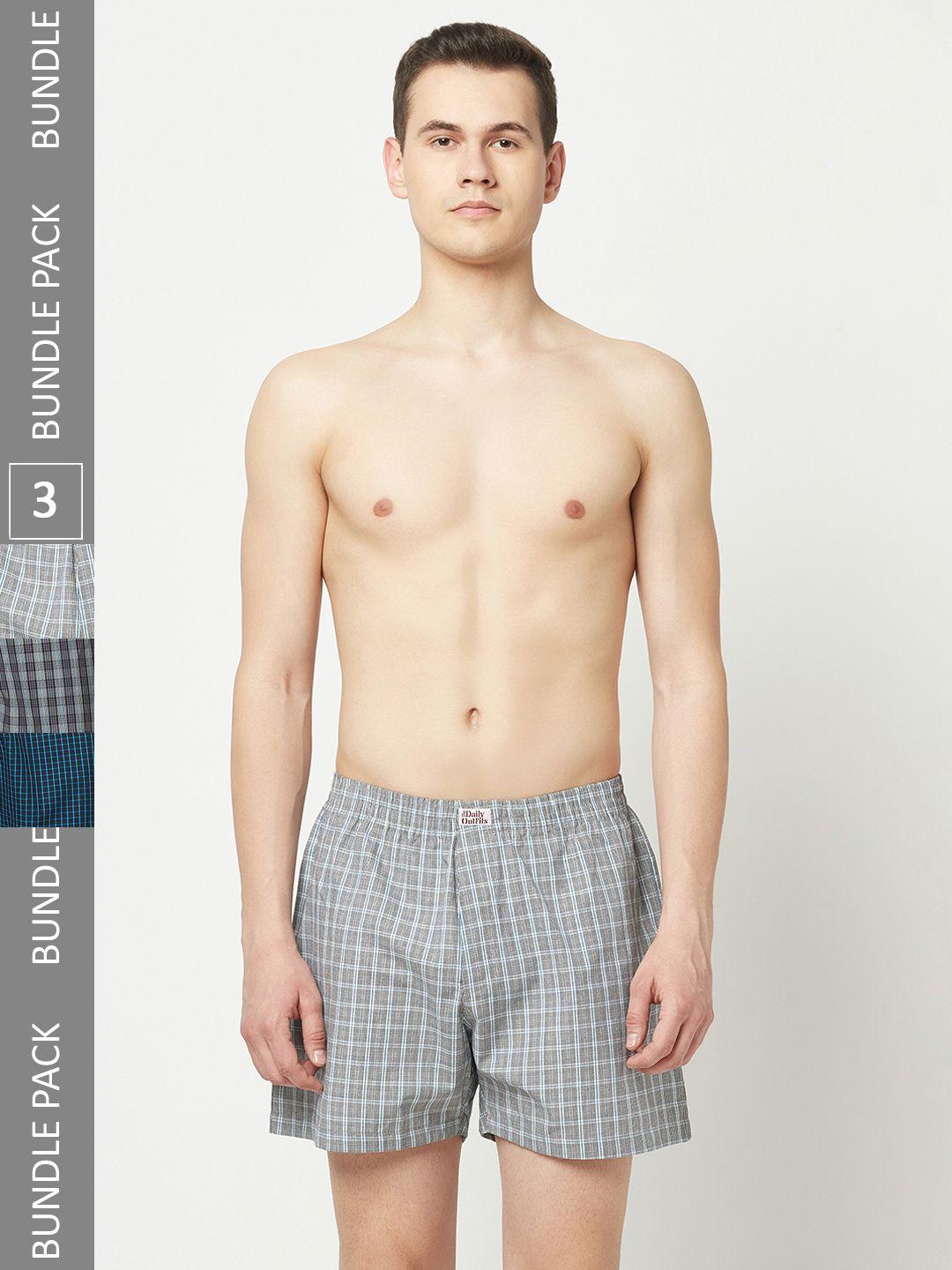 the daily outfits pack of 3 checked pure cotton boxers