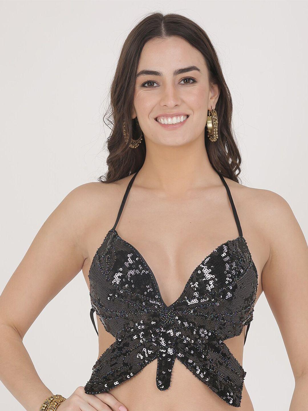 the dance bible black embellished bralette crop top