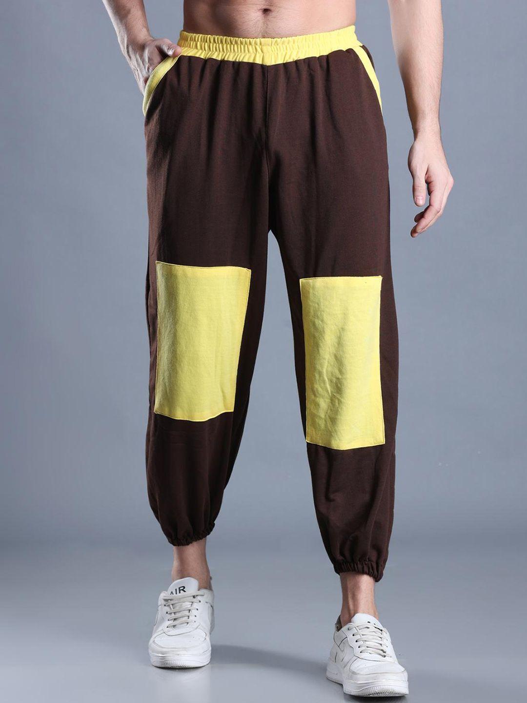 the dance bible men brown colourblocked loose fit joggers trousers