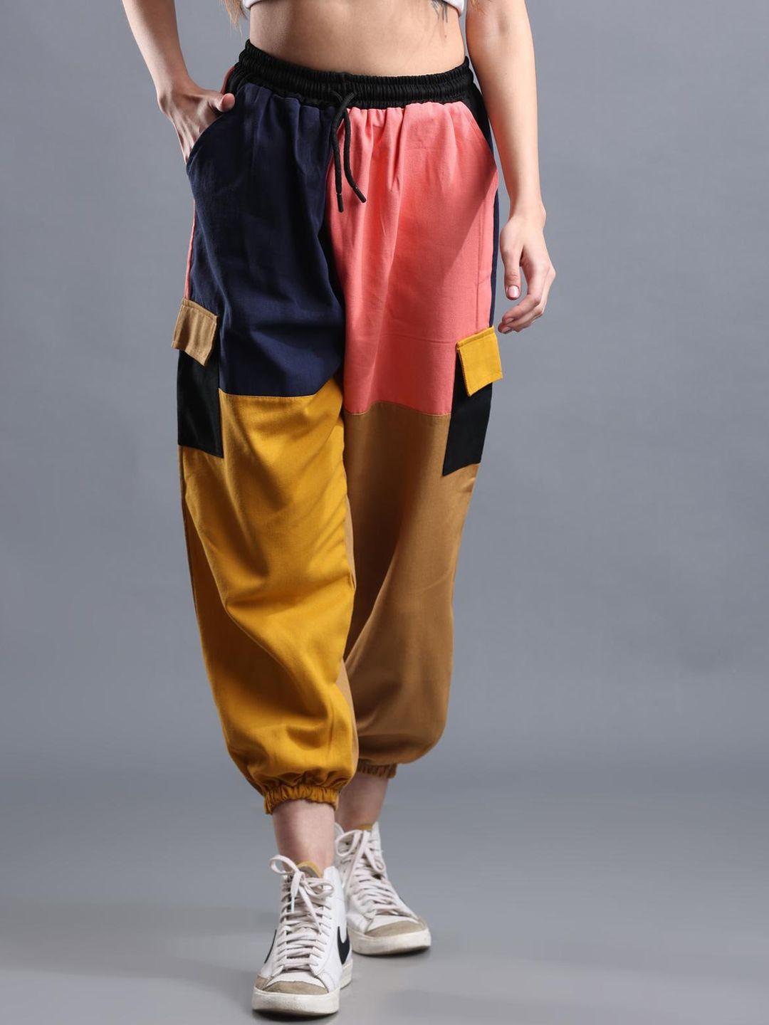 the dance bible women colourblocked anti odour relaxed fit cotton joggers