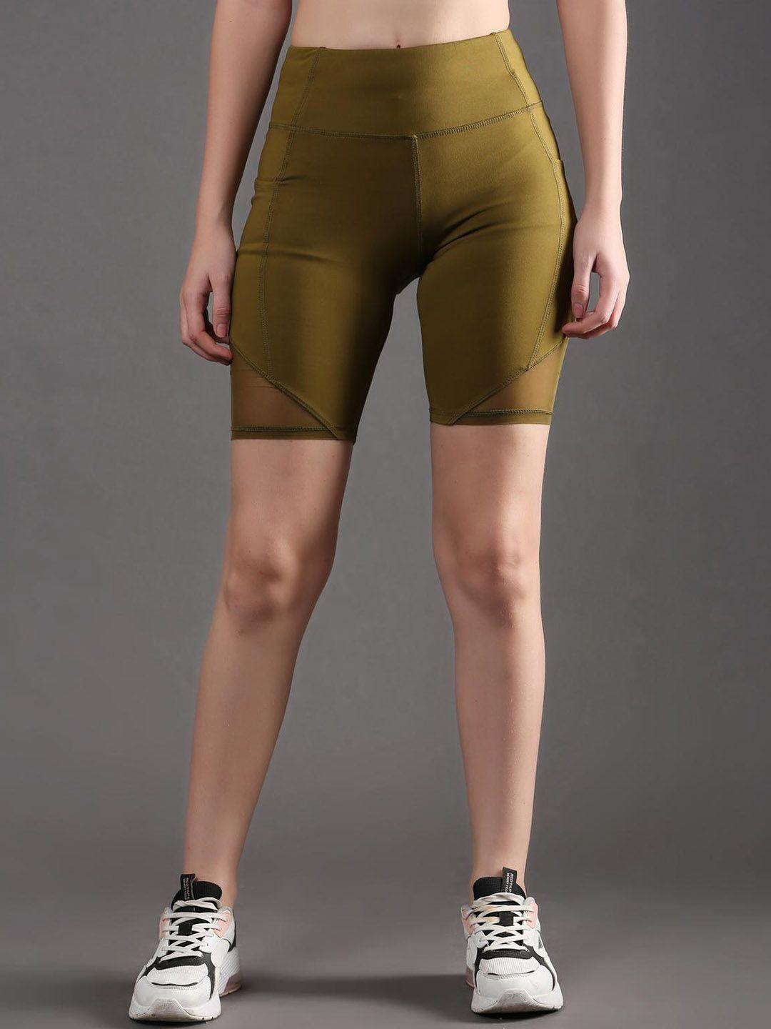 the dance bible women olive green slim fit high-rise outdoor sports shorts with antimicrobial technology