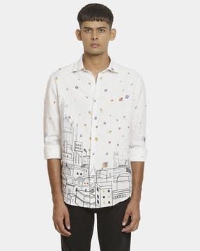 the delhi 6 graphic print linen shirt