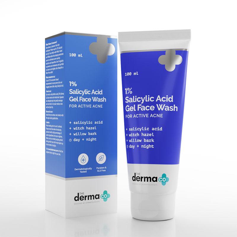 the derma co 1% salicylic acid gel face wash with salicylic acid & witch hazel for active acne