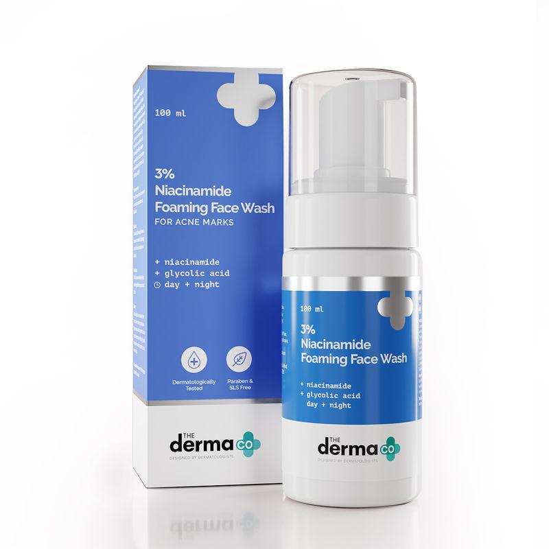 the derma co 3% niacinamide foaming daily face wash for acne marks