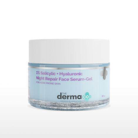 the derma co.1% salicylic + hyaluronic night repair face serum-gel for acne-prone skin (50 g)