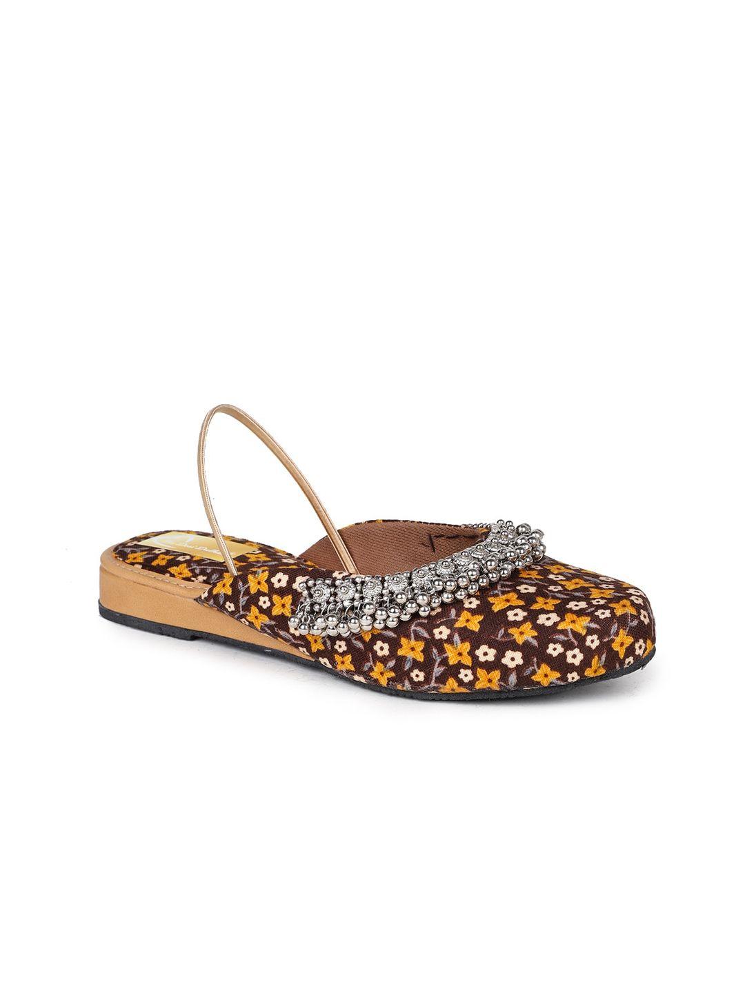 the desi dulhan brown printed mules flats